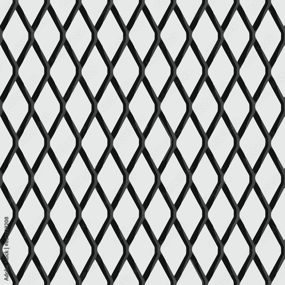 Fototapeta premium Expanded metal steel mesh seamless vector pattern, black and gray tone