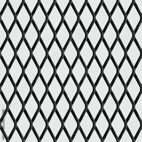 Expanded metal steel mesh seamless vector pattern, black and gray tone