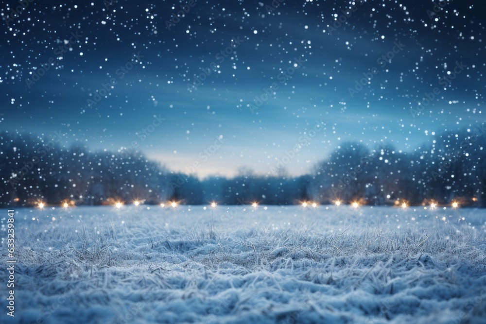 Snowy Winter Landscape With Twinkling Lights, Generative AI Snowy Winter Landscape With Twinkling Lights, Generative AI