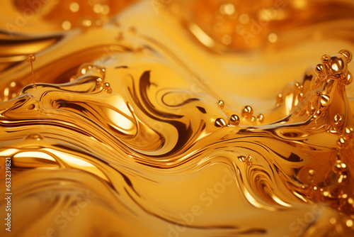 Abstract close up background of vivid gold ink waves and mixing.