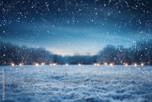 Snowy Winter Landscape With Twinkling Lights, Generative AI © Shooting Star Std