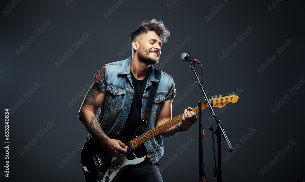 Energetic Rock Performance: Singer with Electric Guitar Energetic Rock Performance: Singer with Electric Guitar