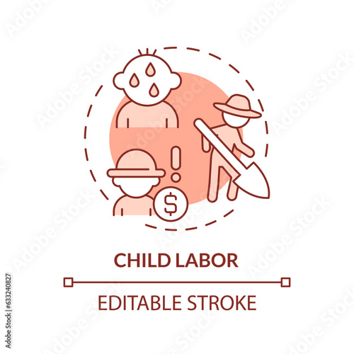 Child labor red concept icon. Human rights. Third world country. Forced labour. Farm industry. Social issue. Round shape line illustration. Abstract idea. Graphic design. Easy to use