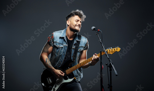 Energetic Rock Performance: Singer with Electric Guitar