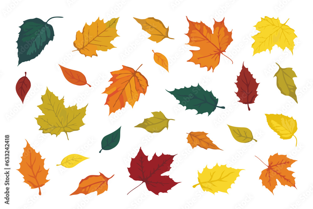 A set of Fallen leaves, flat design style illustration in vibrant Autumn colors, editable objects on white background A set of Fallen leaves, flat design style illustration in vibrant Autumn colors, editable objects on white background