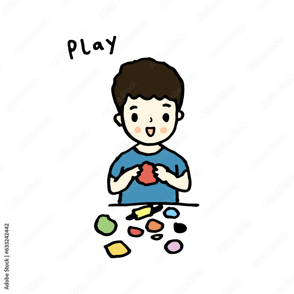 little boy play with toy clay plasticine, hand drawn style vector little boy play with toy clay plasticine, hand drawn style vector