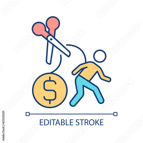 2D editable reduce dependency thin line icon, isolated vector, multicolor illustration representing digital currency.