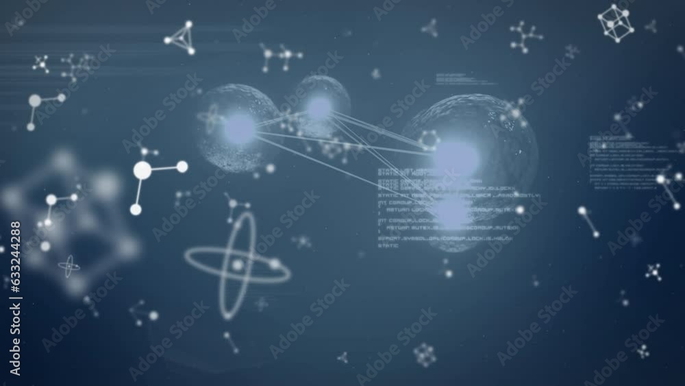 Animation of nucleotides, computer language and multiplying cells over abstract background Animation of nucleotides, computer language and multiplying cells over abstract background