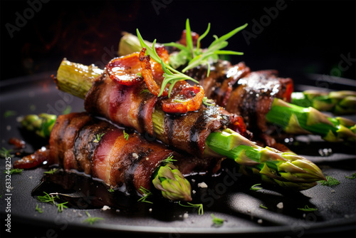 Grilled purple asparagus wrapped in bacon