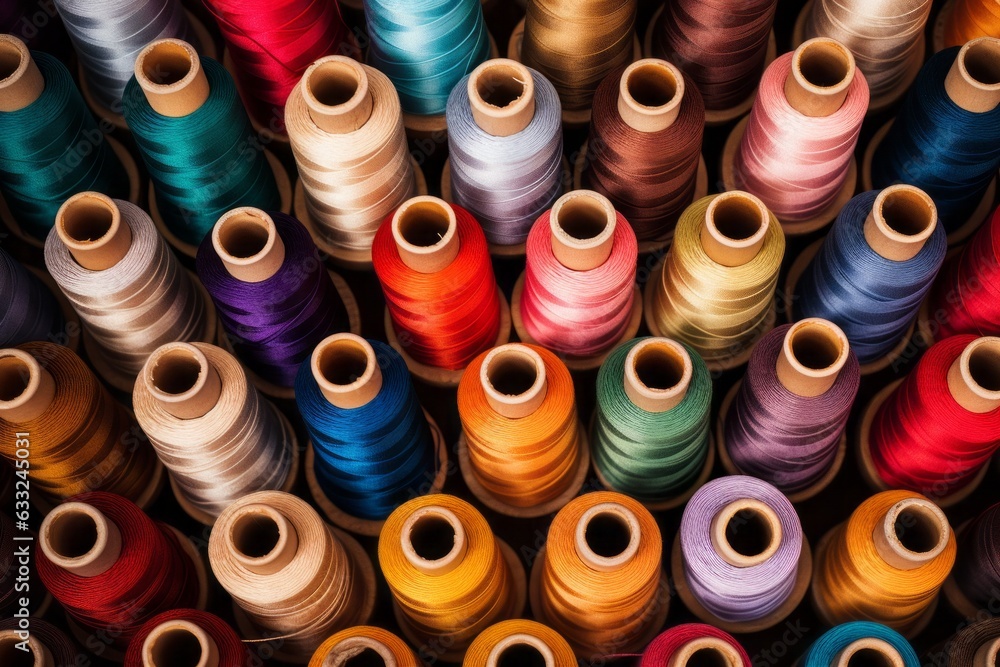 Colorful spools of thread arranged neatly Colorful spools of thread arranged neatly