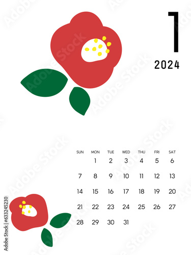 2024年間カレンダー1月　花柄