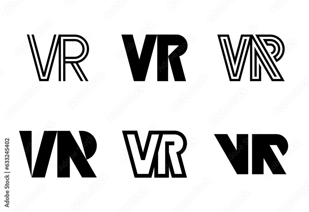 Set of letter VR logos. Abstract logos collection with letters. Geometrical abstract logos