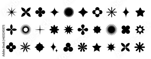 Brutalism abstract geometric shapes. Vector set of retro y2k minimal graphic icons, logos, design elements