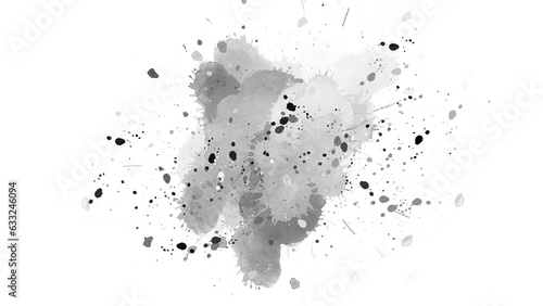 Watercolor paint brush stroke. ink splash transition. Abstract inkblot, splat, fluid art, overlay, alpha matte composition, spread on a transparent background. color full ink splatter blot spreading.