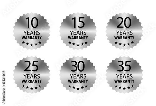 warranty seal stamp, vector label. Hologram stickers labels with silver texture. 
