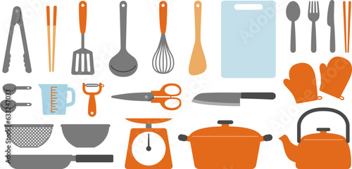 Leinwand Poster 調理器具のイラスト・アイコンのセット（kitchen utensils）