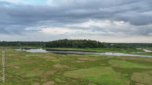 Aerial view,Drone view,Drone footage,Primitive forest Kham Chanot Island, Bandung Udonthani ,Thailand. photo