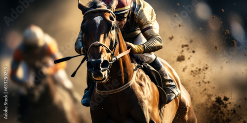 Jockey and Racing Horse Speeding Through the Hippodrome © Bartek