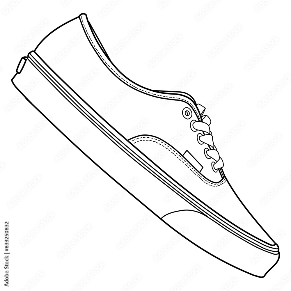 hand drawn sneakers, gym shoes, side and sole view. Image in different