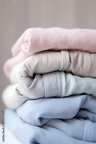Stack of clothes on the table. Shallow depth of field.