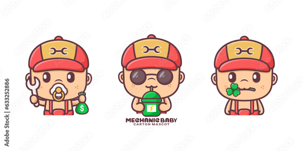 Fototapeta premium cute mechanic baby cartoon mascot