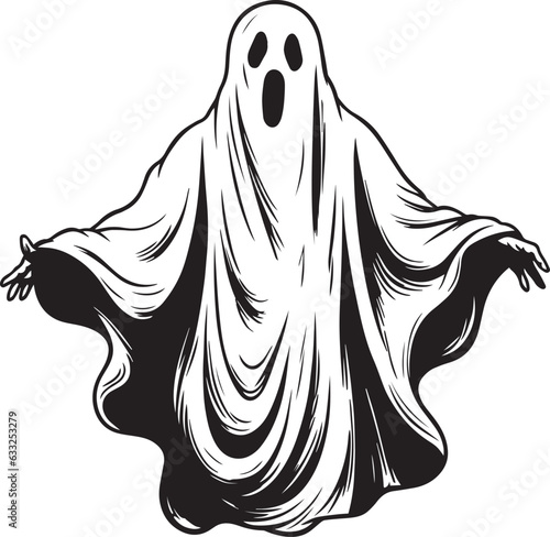 Fototapeta Naklejka Na Ścianę i Meble -  Vintage ghost, Halloween scary ghost monsters Vector Illustration, SVG