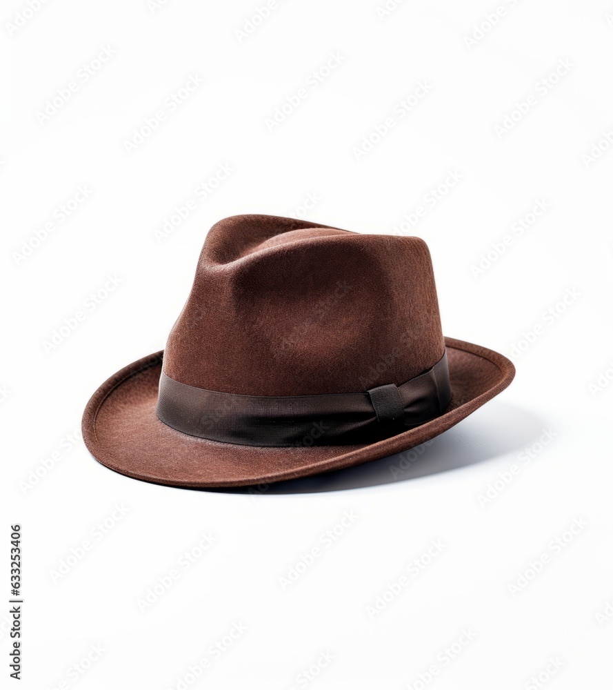 Brown fedora hat leather isolated on white background - obrazy, fototapety, plakaty 