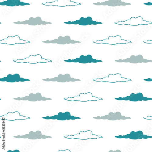 Cute seamless pattern with clouds. Children vector pattern with colorful clouds on white background