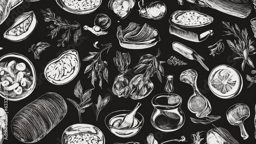 black and white ingredients vector illustration