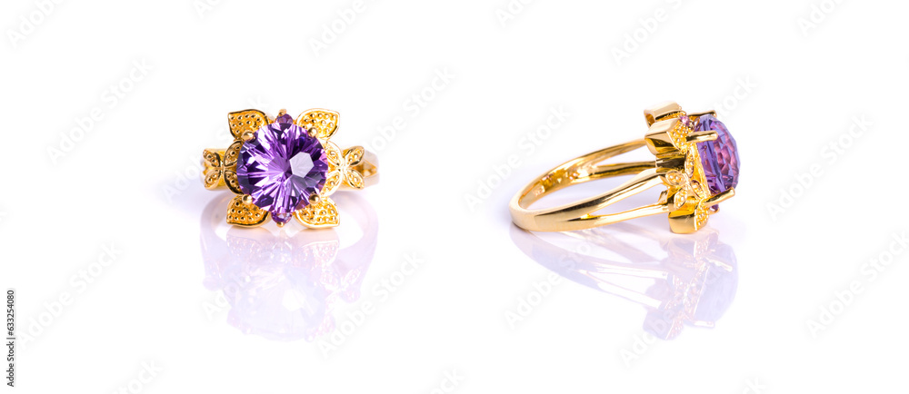A stunning amethyst ring set in gleaming yellow gold, radiating elegance and luxury. A stunning amethyst ring set in gleaming yellow gold, radiating elegance and luxury.