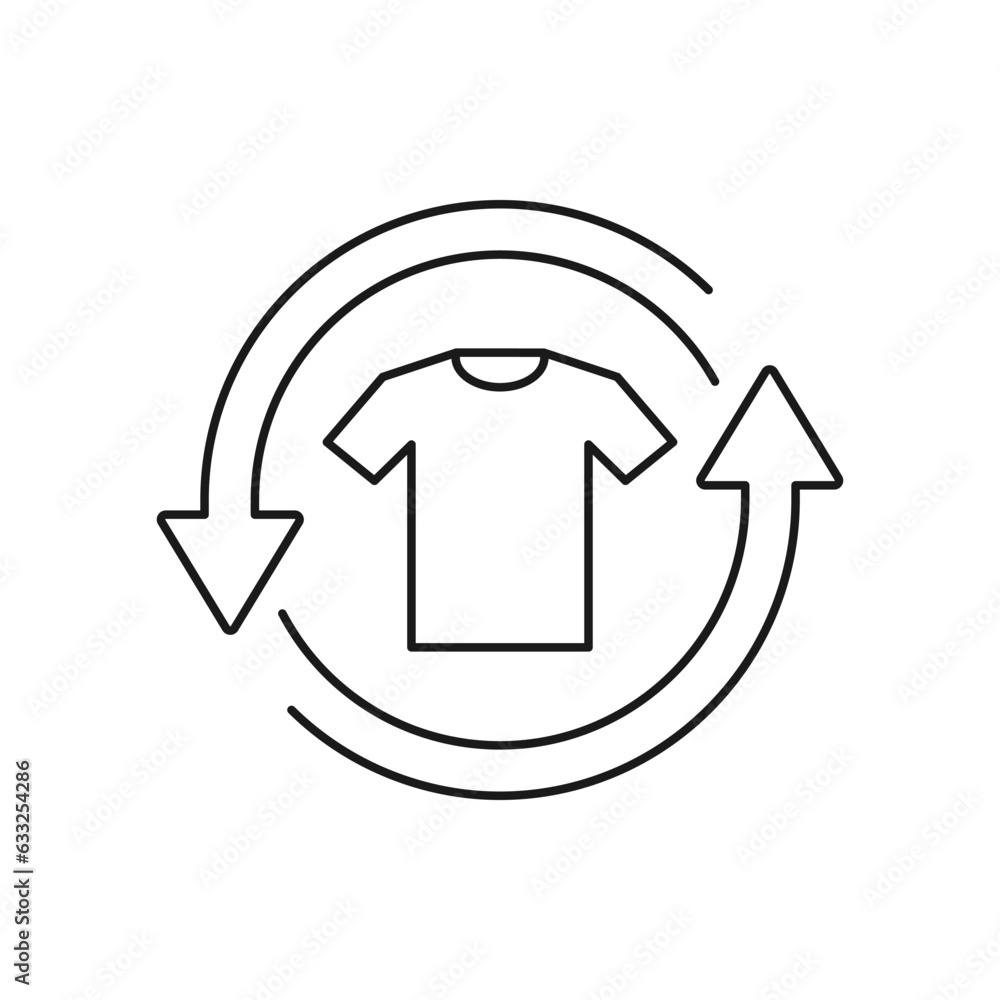 Cloth in circular arrow. Reusable shirt, recycled fabric material icon line style isolated on white background. Vector illustration Cloth in circular arrow. Reusable shirt, recycled fabric material icon line style isolated on white background. Vector illustration