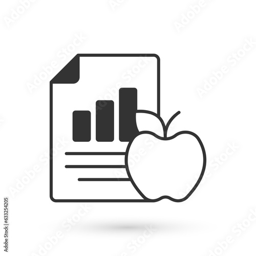 Grey Diet plan icon isolated on isolated on white background. Concept of fitness marathon, proper nutrition, healthy food, beautiful body, vegetables, slimming. Vector
