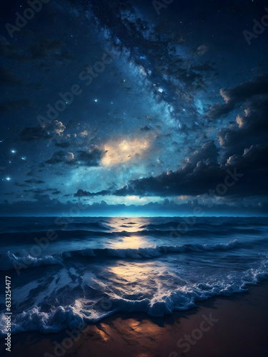 A stunningly detailed star-filled night sky  with the stars twinkling over the sea  