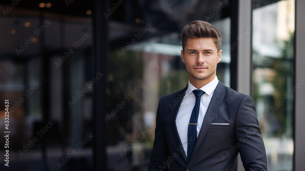 Confident Business Elegance-Handsome Businessman Posing with Style Confident Business Elegance-Handsome Businessman Posing with Style