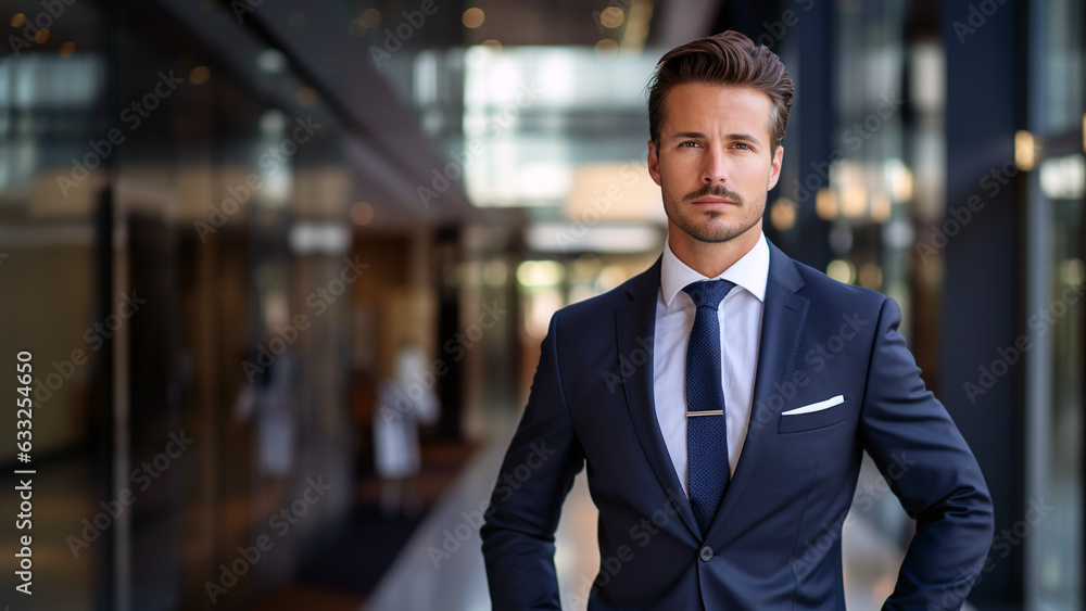 Confident Business Elegance-Handsome Businessman Posing with Style Confident Business Elegance-Handsome Businessman Posing with Style