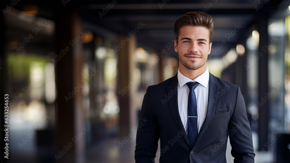Confident Business Elegance-Handsome Businessman Posing with Style Confident Business Elegance-Handsome Businessman Posing with Style