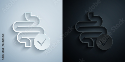 Paper cut Intestines icon isolated on isolated on grey and black background. Human body internal organs. Paper art style. Vector