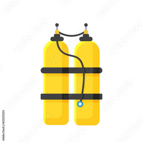 Scuba tank, yellow aluminum cylinder canister with valves, compressed oxygen for diving