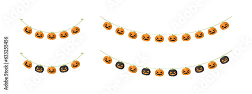 Cute Jack O Lantern Evil Pumpkin Garland Set for Halloween. Simple banner hanging party classy decor vector element.