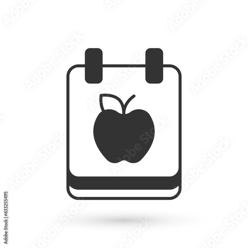 Grey Diet plan icon isolated on isolated on white background. Concept of fitness marathon, proper nutrition, healthy food, beautiful body, vegetables, slimming. Vector