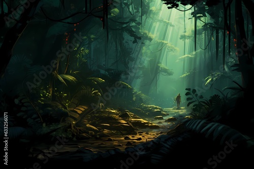 Fantasy Pathway Through A Dense Forest.Moonlight shines.Fantasy Backdrop Concept Art Realistic Illustration Video Game Background Digital Painting CG Artwork Scenery Artwork Serious Book Illustration. © info@nextmars.com