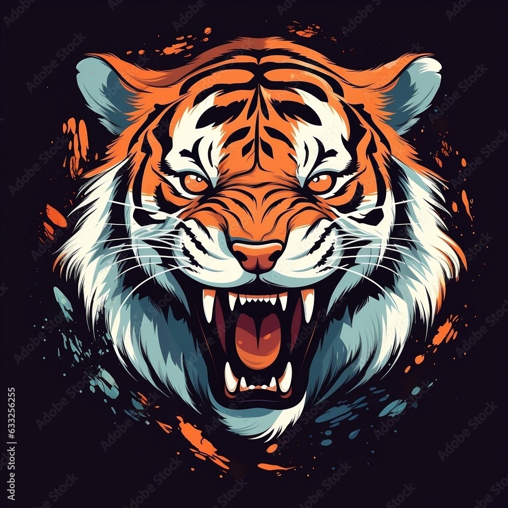 Roaring tiger head vector illustration generative ai