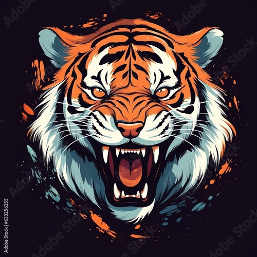 Roaring tiger head vector illustration generative ai © Generative Ai