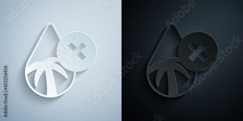 Paper cut Palm oil free icon isolated on isolated on grey and black background. Paper art style. Vector