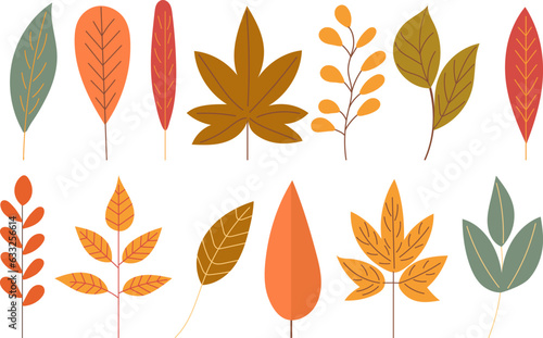 set of autumn leaves in flat style on white background vector