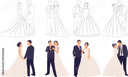 sketch of the bride and groom on a white background vector