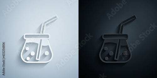 Paper cut Fresh smoothie icon isolated on grey and black background. Paper art style. Vector