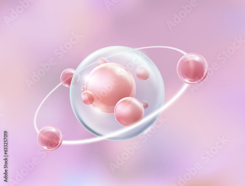 Collagen molecule or serum swirling orbit isolated on light pink background. Advertisement for skin care cosmetics. Vector illustration file.