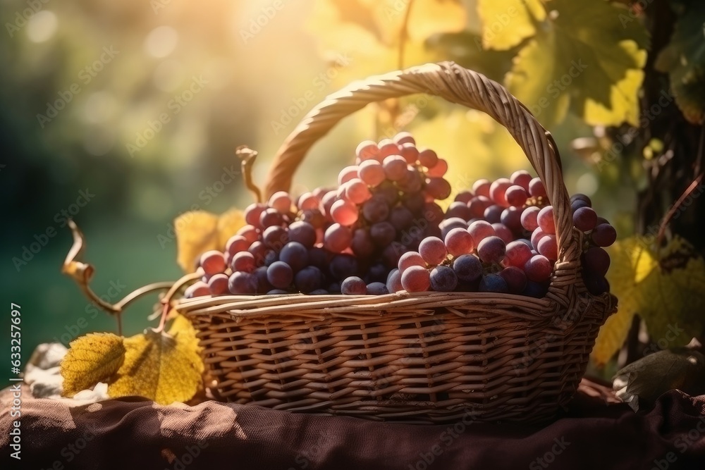 Grapes wicker basket ripe. Generate Ai