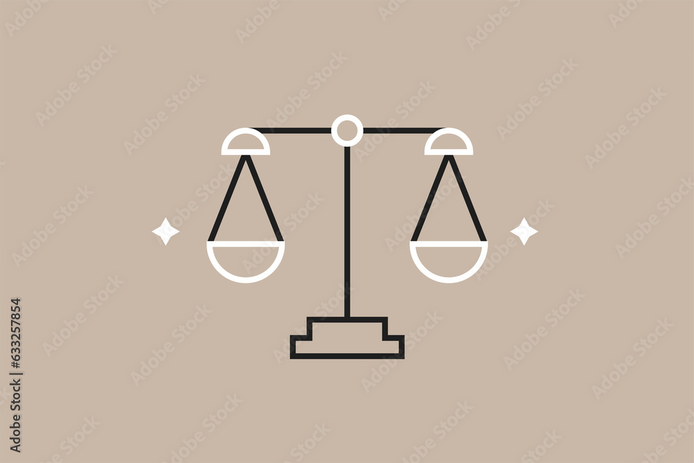 Vector scales illustration in flat design style, geometric law and justice icon.
Vector scales illustration in flat design style, geometric law and justice icon.
